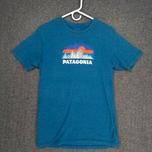 Men's Patagonia Teal Green Blue Tee Shirt Medium Slim Fit
